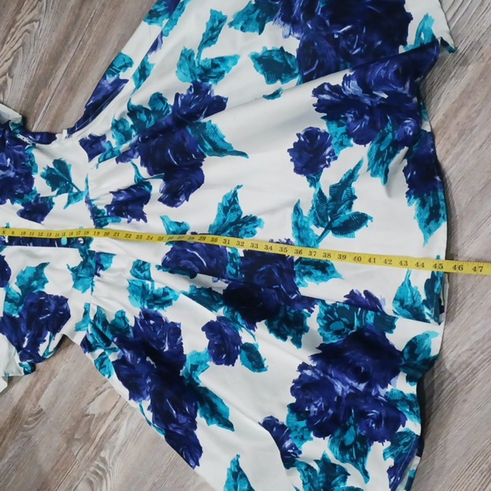 Pinup Couture Women's Blue Vintage Rose Print Midi Dress - Picture 12 of 16